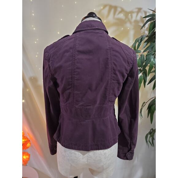 Ann Taylor LOFT Womens Purple Button Twill Blazer Jacket Size 4 Utility Cargo - Picture 4 of 12